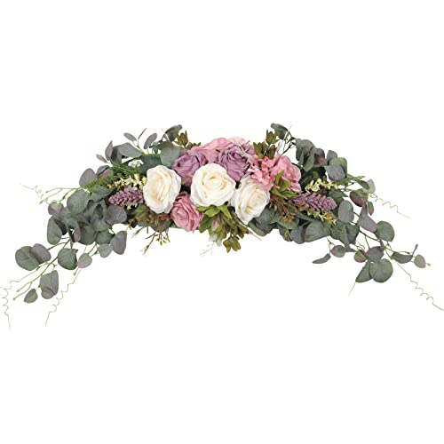 HiiARug Artificial Rose Flower Swag, 31 Inch Decorative Swag with Dusty Rose Hydrangeas Eucalyptus Leaves for Home Room Garden Lintel Wedding Arch Party Decor (Ivory Dusty Rose,31") HiiARug Artificial Rose Flower Swag, 31 Inch Decorative Swag with Dusty Rose Hydrangeas Eucalyptus Leaves for Home Room Garden Lintel Wedding Arch Party Decor (Ivory Dusty Rose,31")