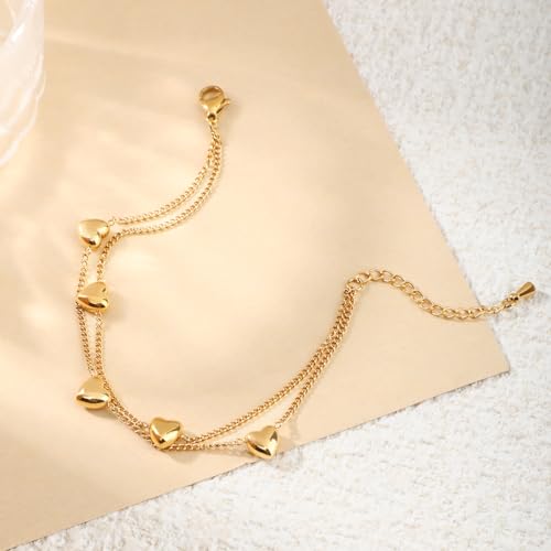 Image of 18K Gold Plated Stainless Steel Dainty Charms Colorful Crystal Birthstone Bracelet Minimalist Cute Jewelry for Women