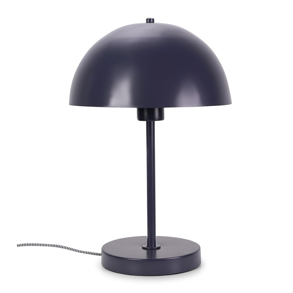 Navy Blue Single Stem Bedside Table Lamp with Dome Lampshade for Living Room Bedroom Office Light - LED Bulb Included