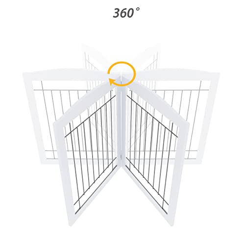Pawland Extra Wide Dog Gate For The House, Doorway, Stairs, Dog Fences Indoor, Freestanding Foldable Wooden Pet Gates For Dogs, Set Of Support Feet Included, 96 In Wide 30 In Tall, 4 Panels White #TOP5