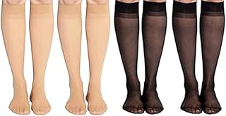 جوارب فوال طويلة حريمى و بناتى (أسود 2 قطعة وبيج 2 قطعة)، نايلون