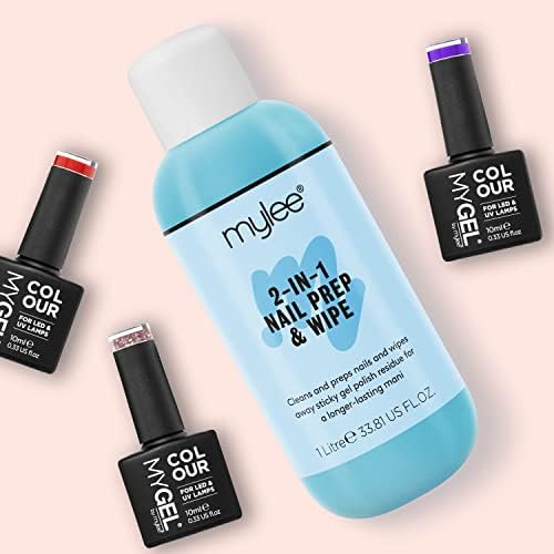 Mylee Prep + Wipe Gel Nail Polish Residue Cleaner Remover, 1000ml Bottle, Gel Nail Preparation, UV LED Manicure Gel Polish Base Wipe, Multi-Purpose for Sanitising Nail Plate & Removing Tacky Layer