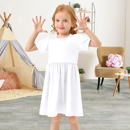 Yuiboo White Color Girls Summer Dresses Short Sleeve Casual Loose Ruffle Dresses for Little Girls4