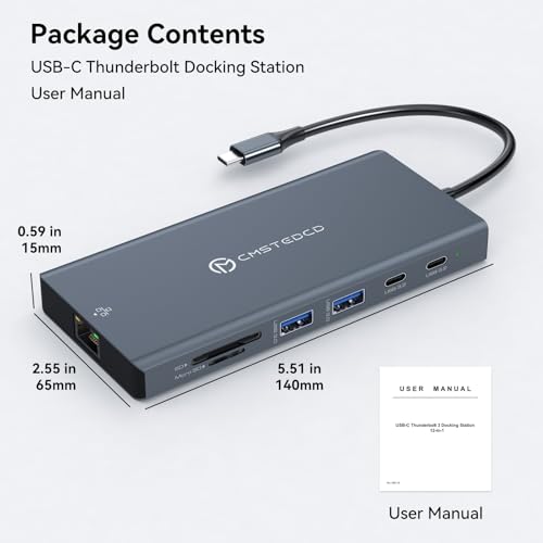 DGYBDFC USB C Docking Station 3 Monitore (3X Displayport) 4K120Hz Thunderbolt Dock 12 IN 1 Laptop USBC Hub mit 4X USBA/C, Ethernet, 100W PD, SD/TF, Dockingstation für MacBook andere USB-C Laptop