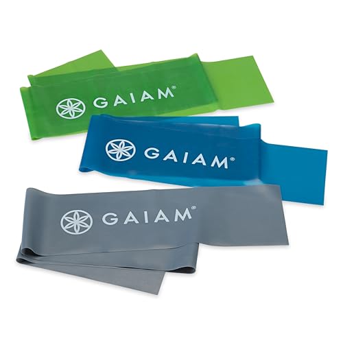 Gaiam Restore Strength and Flexibility Resistance Band Kit Set - 3 Levels of Resistance - Strength Training Workout Bands for Stretching Muscles - Versatile Exercise Tool - Light Medium and Heavy