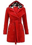 EFOFEI Damen Winter Wollmantel Zweireiher Trenchcoat Rot S