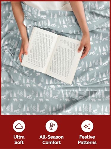 Twin XL Christmas Woodlands Sheet Set - Holiday Xmas Pattern Bedding Set - Deep Pockets - Snug Fit - 3 Piece - Wrinkle Free & Easy Care - Festive Winter - Holiday Sheets for Women, Men, Kids & Teens