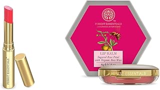 Forest Essentials Tinted Lip Serum Madhu Rasa Gulaab Jal 2.2g, Pink &amp; Forest Essentials Luscious Sugared Rose Petal Lip Ba...