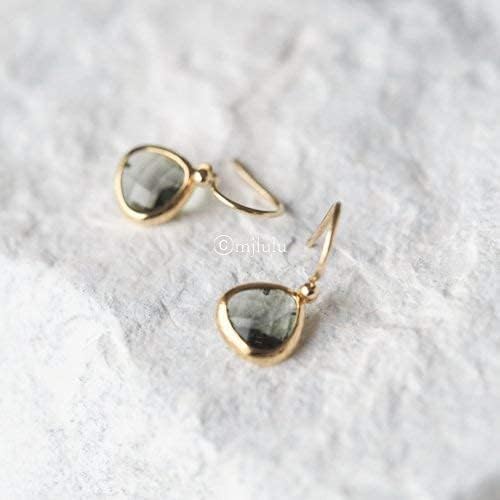 Dainty Simulated smoky quartz Dangle Earrings - 14k Gold-Plated, Hypoallergenic, Lightweight, Simple Black Grey Drops, Minimalist Birthstone Jewelry by MJLULU - Image 3