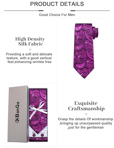 Image of DiBanGu Paisley Ties for Men Silk Necktie and Pocket Square Cufflinks Tie Clip Set Woven Classic Mens Tie for Wedding Party