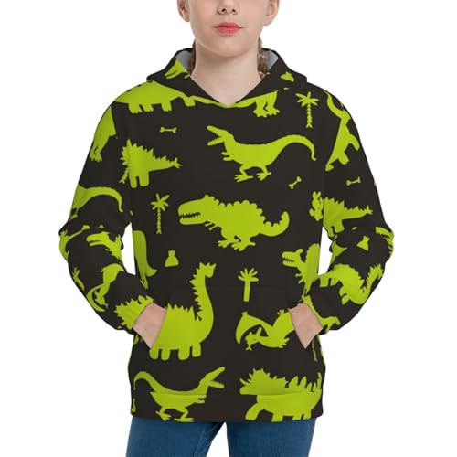 Cute Cartoon Dinosaurs Green Silhouette Kid Hoodies Boys Sweatshirts Girls Pullover with Pocket
