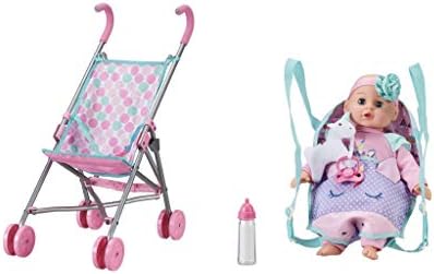 My Sweet Love Hot Pink Stroller, Shopping Cart Play Set with Baby Doll 6 Piece Outfit Set