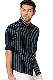 IndoPrimo Men's Regular Fit Cotton Casual Stripped Shirt for Men Full Sleeves (X-Large, Dark Rama Green)