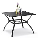 Bigroof Outdoor Patio 37" Square Dining Table Metal Steel Slat Backyard Bistro Table Outdoor Furnitu