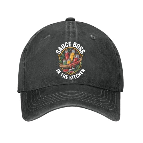 Sauce in The Kitchen Chef Design Hats for Men Fashion Washed Distressed
