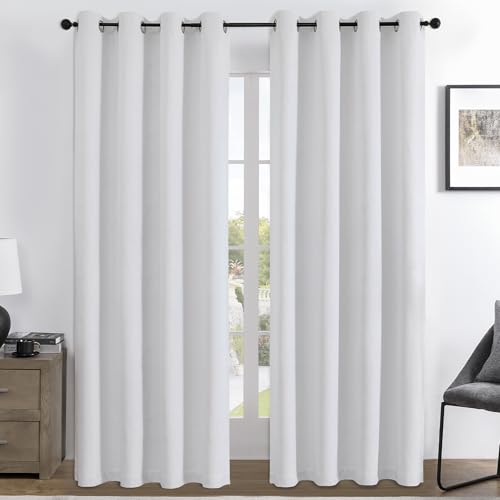 Image of Joydeco 100% Blackout Curtains 96 Inches Long 2 Panels Set, Thermal Insulated Long Curtains& Drapes 2 Burg, Room Darkening Drapes for Bedroom Living Room Window (Pure White, W52 x L96 Inch)