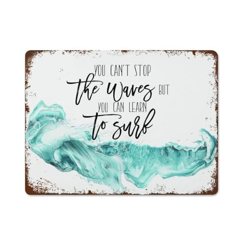Ride the Wave of Life Inspirational Metal Sign Vintage Tin Plaque Surfing Quote for Beach House Office Living Room Wall Decor 8 