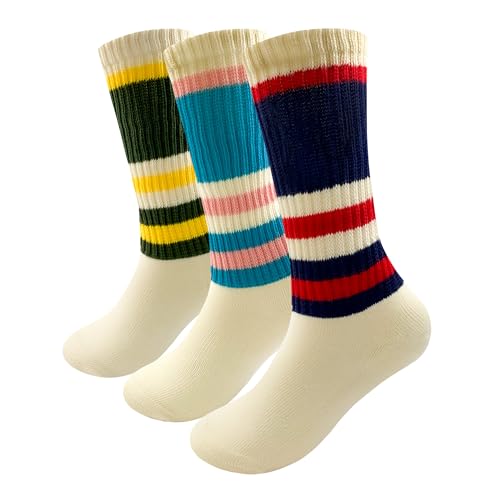7DAYSSOCKS Men's Retro Vintage Classic Striped Old School Crew Socks - Multi Pack, Soft Cotton
