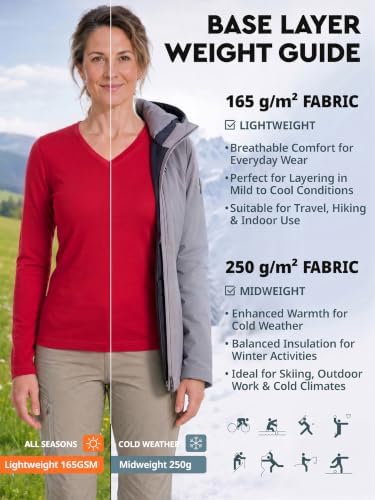 MERINNOVATION 100% Merino Wool Base Layer for Women - Long Sleeve Merino Wool V-Neck Women's Top — view 3