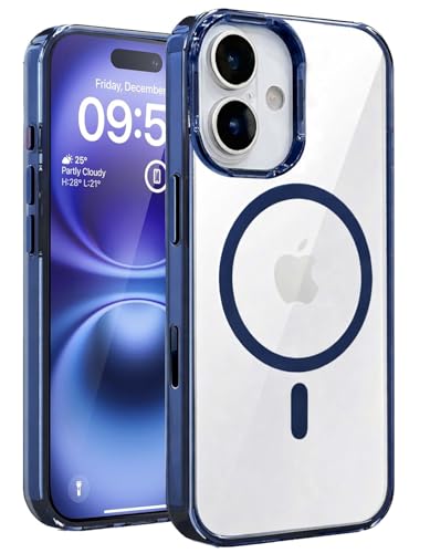 Image of VONZEE Compatible with iPhone 16 Case (6.1 Inch), MagSafe Compatible Translucent Clear Back Cover, PC + TPU Shockproof Protective Case, Non-Yellowing, Scratch Resistant, Blue