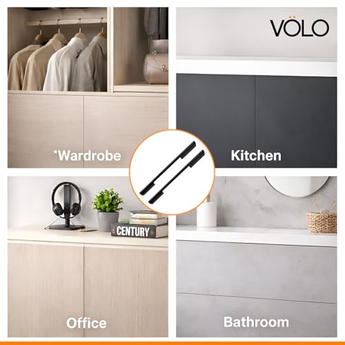 Image of Volo Wardrobe and Cabinet Pull Handle - Versatile Handles for Wardrobes, Drawers, Sliding Closets, and Doors in Kitchens, Offices, and Bedrooms (SAC-35) (Glossy Black, 288MM (12 Inch)) Pack of 1 Piece