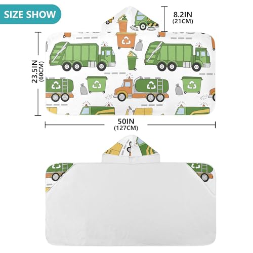 Image of Kids Beach Towel for Boys Girls, Construction Garbage Trucks Street Bath Towel Wrap, Baby Hooded Towels, Toddler Soft Pool Swim Towels