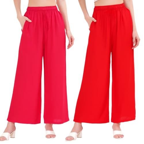 Image of Buy That Trendz Palazzo Pants for Women Cotton Rayon Elasticated Regular Fit Flared Wide Leg M to 6XL Pack of 2