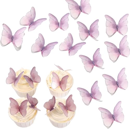 Edible Butterflies with Edible Glitter Kit - 48PCS Wafer Paper Butterflies for Cakes - Cake Decorations - Cupcake Decorations - Cake Toppers (Purple)