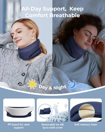 Image of Neck Brace Cervical Collar - Neck Support Brace for Sleeping, Soft Foam Wraps Keep Vertebrae Stable and Aligned for Relief of Cervical Spine Pressure Dark Blue (15.8-18.1 Inch)