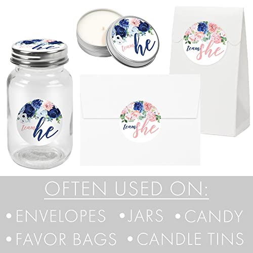 Navy and Blush Floral Gender Reveal Party -Team He or Team She - 40 Stickers - Thumbnail 4
