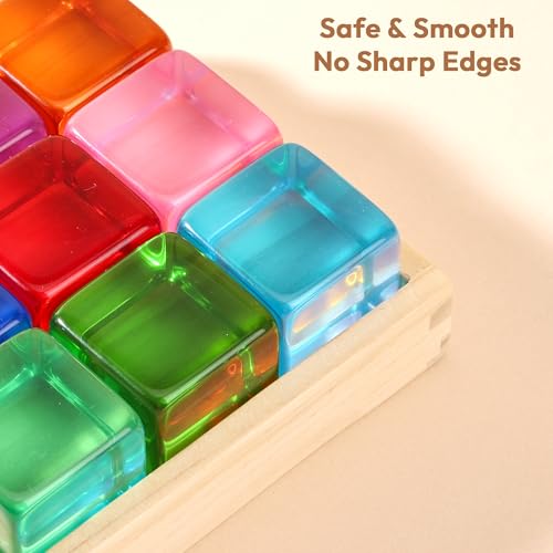 Image of Woodtoe Large Building Blocks, Montessori Sensory Blocks for Toddlers 1-4 | Rainbow Acrylic Block Set, Montessori Toys for 1 2 3 Year Old Boy Girl, No Choking Hazard, Early Learning Kids Birthday Gifts