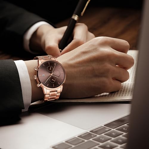 Image of NIBOSI Men's Watches Analog Minimalist Black Dial Watch for Man Business Chronograph Casual Watches Stainless Steel Strap Date