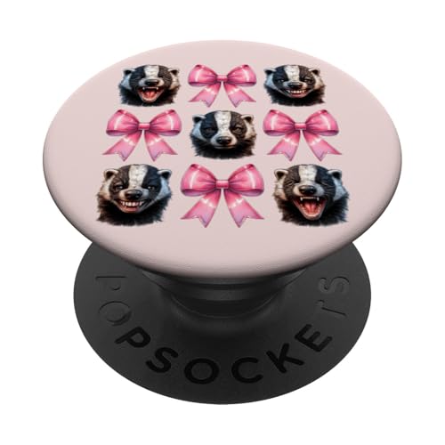 Coquette Bow Honey Badger Ratel Girl Mom Mother's Day Pink PopSockets PopGrip Adhesivo