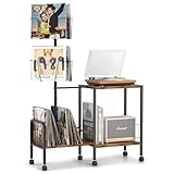 Bikoney Soporte Tocadiscos Vinilo, Soporte Giratorio de Almacenamiento de Discos de Vinilo, Giradiscos Estante de Mueble Tocadiscos para Discos de Vinilo para Sala Estar para Hasta 200 álbumes