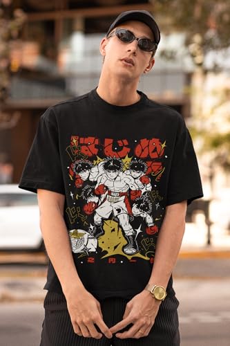 Image of Hajime no Ippo I T-Shirt for Men & Women, 220 GSM Drop Shoulder Anime T-Shirt Black