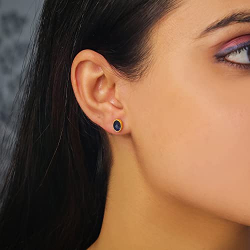 Shweta Creations Handmade 18K Yellow Gold Textured Stud Earrings 0.75 Carat Sapphire Natural Gemstone Birthstone Stud Earrings For Women And Girls | Ideal Gift For Her #TOP1