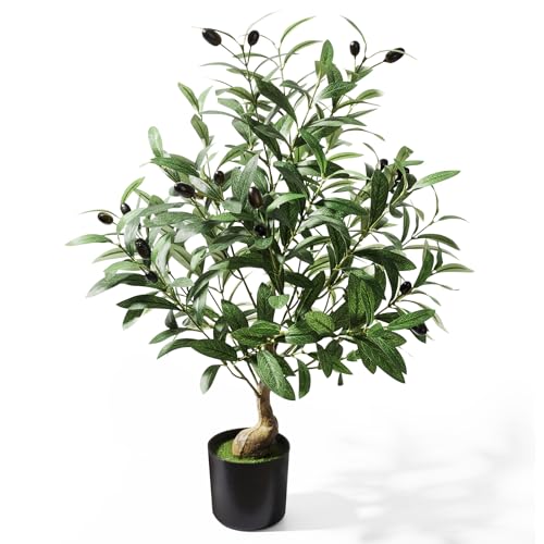 2ft Artificial Olive Tree with Pot, Tabletop Faux Plants Mini Trees for Home Office Living Room Modern Decor