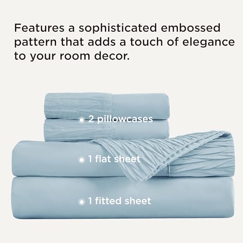 Image of Bedsure Queen Sheet Set - 4 Pieces Soft Queen Size Sheets - Breathable & Cooling - Hotel Luxury - Easy Care Polyester Microfiber Bedding for Women, Men, Light Blue