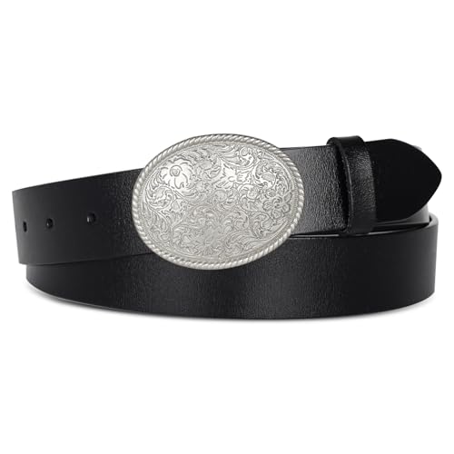 EXTREE Women's Premium Leather Belt -2-4cm Adjustable Buckle for Pants&Skirts, Versatile Daily Wear, Gift&Quality Guaranteed B001-black-gold-genuine Leather 26-27 (Pant 1-5)