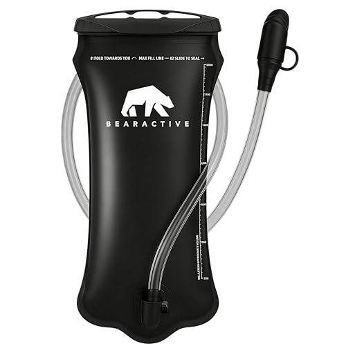 Bearactive Hydration Bladder, Water Bladder 2L for Running Backpack with BPA-Free TPU, Hydration Pack, Leak-Proof Water Pouch, No Plastic Smell – Hiking, Running, Cycling & Camping (Black, 2 Litre)