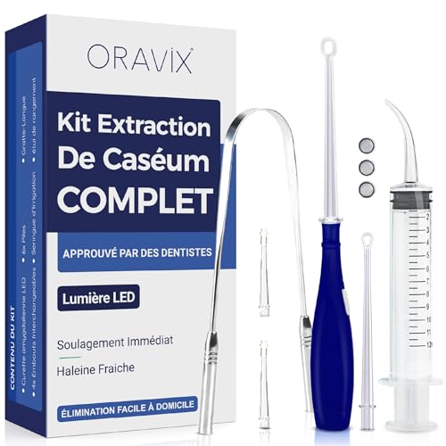 Kit hygiène des amygdales en Acier inoxydable | 3 outils pour l’extraction et la prévention de caséum | Élimination de la mauvaise haleine | Prévention des angines et des pharyngites | ORAVIX
