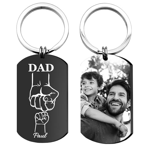 Easycosy Fathers Day Dad Gifts Custom Keychain Photo Engraved Personalized Picture Keychains Fathers Day Dad Key Chain Regalos Da del Padre Custom Birthday Memorial Gifts for Grandpa Husband Papa