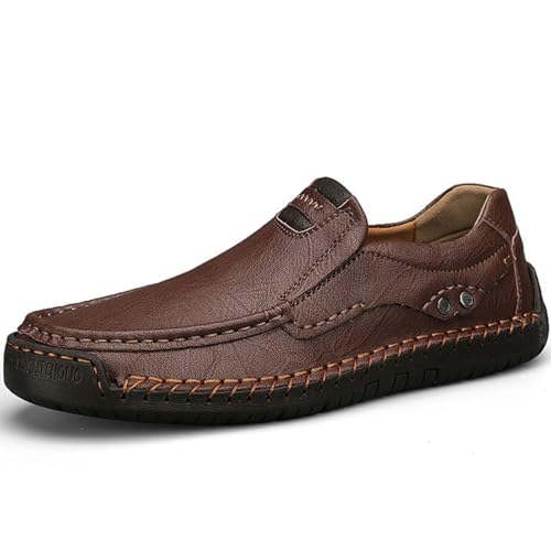 Men's Classic Vintage Leather Hand Stitched Flat Loafers Outdoor Comfortable Non-Slip Lightweight Driving Casual Shoes