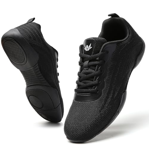 CERYTHRINA - Chaussures de Danse Femme Anti-Dérapantes Légères - pour Jazz, Yoga, Entraînement & Cheerleading | Semelle Souple avec Lacets Confortables, Noir, 38 EU