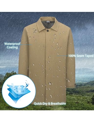 Image of Little Donkey Andy Men's Waterproof Mid-Length Trench Coat, Lightweight Long Rain Coat, Single Breasted Overcoat