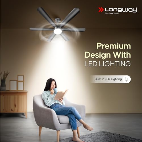 Image of LONGWAY Luminair 1200 mm BLDC Ceiling Fan with Remote Control & LED Light|BEE 5 Star Rated Energy Efficient|Ultra High Speed 6 Blade Anti-Dust Decorative|5 Years Warranty (Smoked Brown, Pack of 1)
