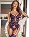 Avidlove Womens Lingerie Lace Bodysuit Lingerie Set Teddy Sleepwear with Garter Belts Dark Purple M