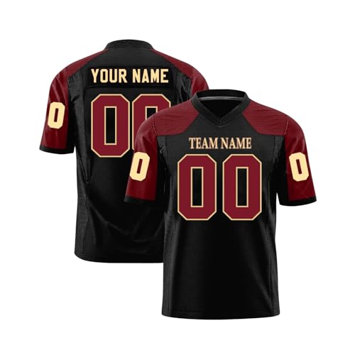 Customised Rugby Jersey with Name/Number/Team Name for Men/Women/Kids, Personalised American Football Jersey, S-7XL Black