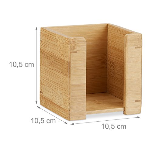 Relaxdays Zettelbox Bambus, Zettelkasten Holz, Notizzettel Halter, 900 Blatt, H x B x T: 10,5 x 10,5 x 10,5 cm, natur