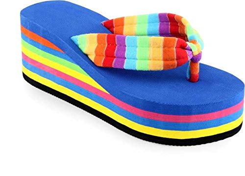 Joda Ghar Womens Slippers Indoor House or Outdoor Latest Fashion Blue wedge heel FlipFlop Slipper for women - Eu Size 40 | UK Size 7 [Rainbow-Blue] (B0BSFVSMTM) Amazon Price History, Amazon Price Tracker